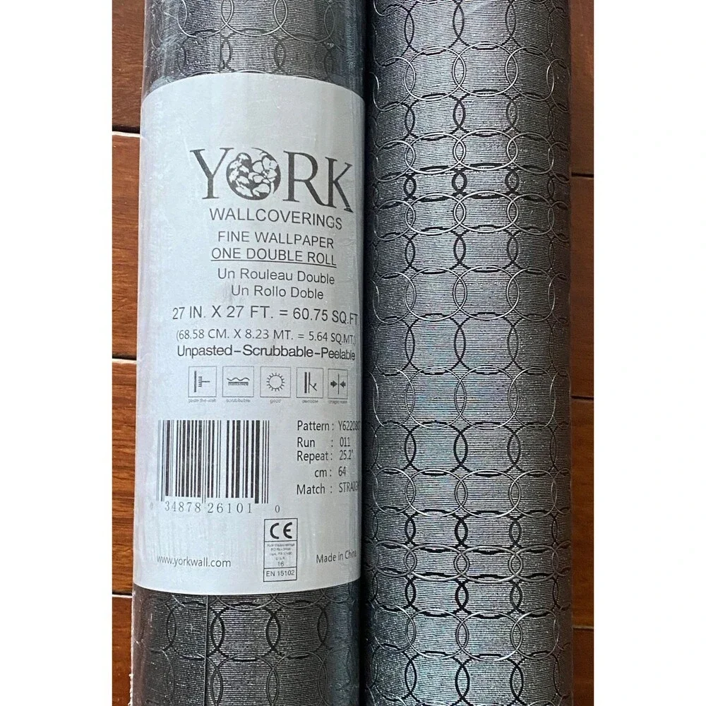 2 Rolls York Wallcoverings Wallpaper Y6220807 Metallic Oval Mesh Grey Black